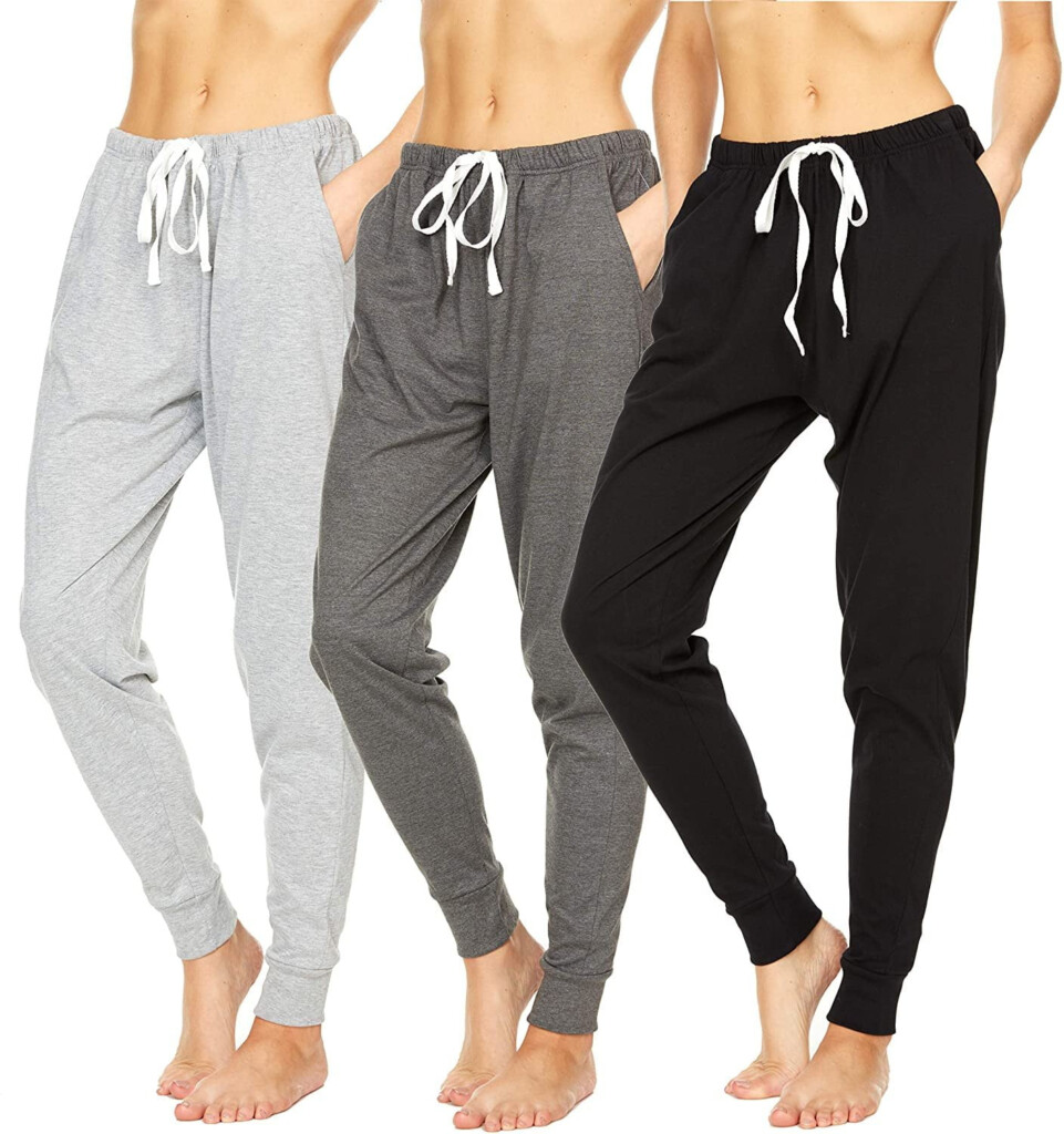 3 Pack Women 39 s 100 Cotton Lounge Sleep Jogger Sweatpants With Pockets 