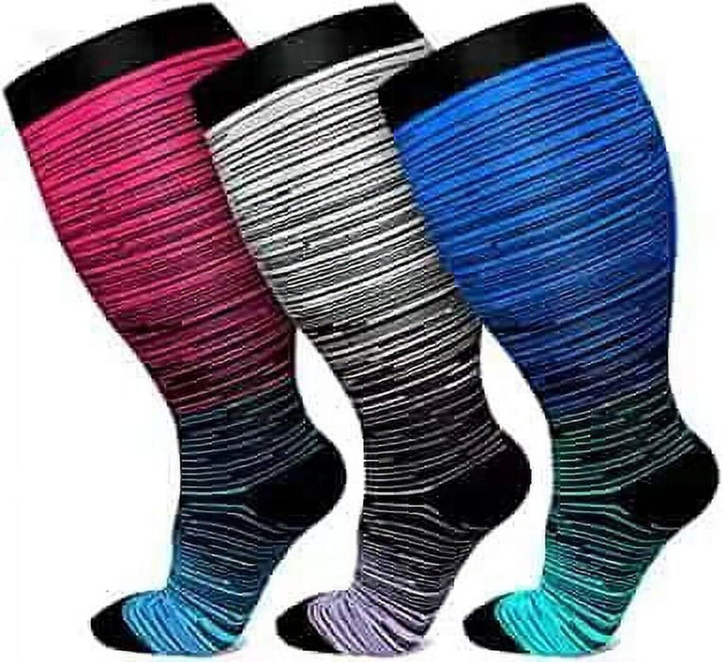 3 Pairs Plus Size Compression Socks For Men Women Wide Calf Knee 