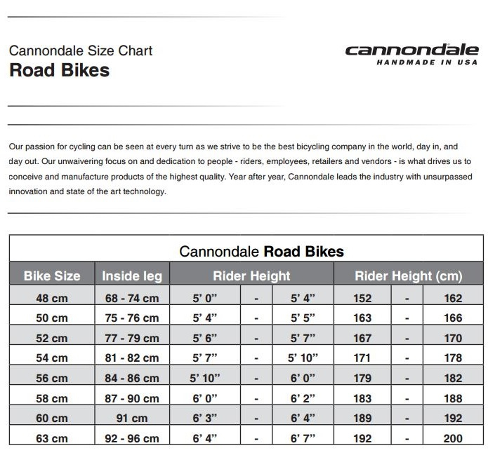 Cannondale Quick Bike Size Chart A Visual Reference Of Charts Chart 