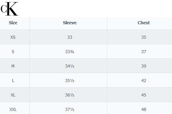 Ck Size Chart Paperworks wear