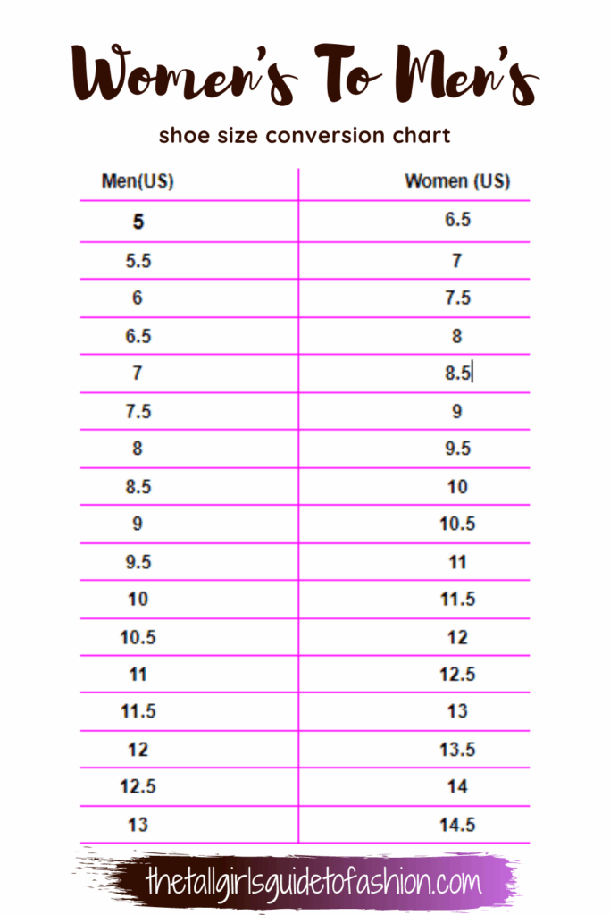 Conversion Chart For Mens And Womens Shoe Sizes Mens And Wom