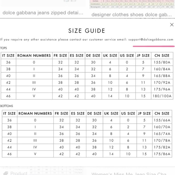 Dolce And Gabbana Size Chart Www inf inet
