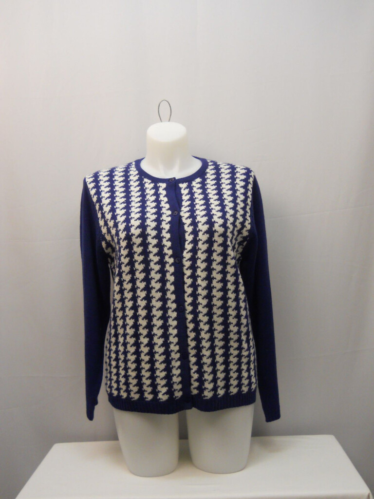 Haband Women s Button Front Cardigan Size L Blue Geometric Long Sleeves 