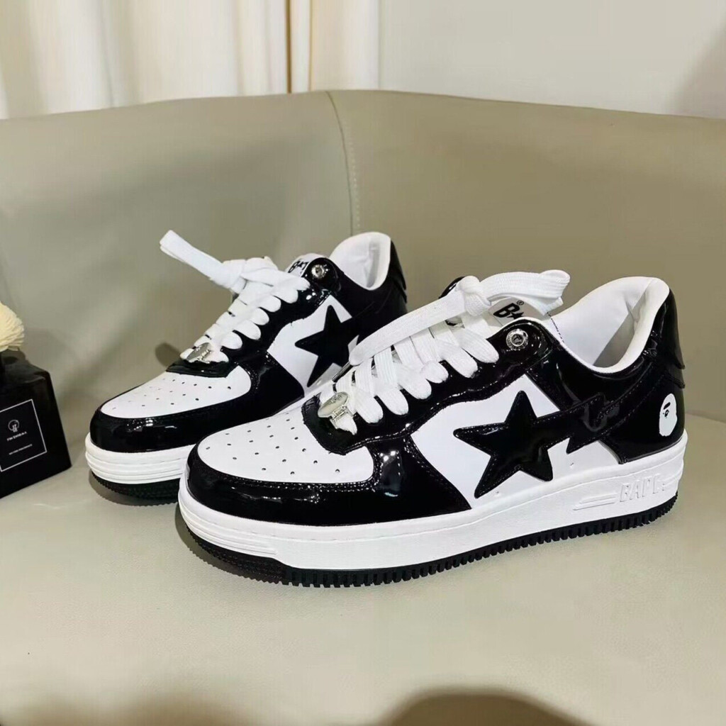 High Quality Bape Shoes Men Black And White Patent Leather Etsy Finland