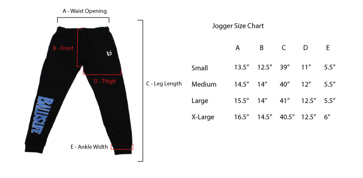Jogger Pants Size Chart
