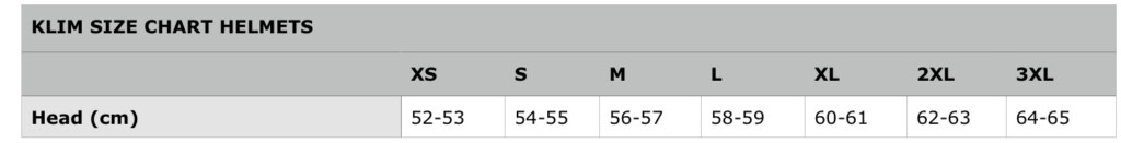 KLIM Size Chart Women