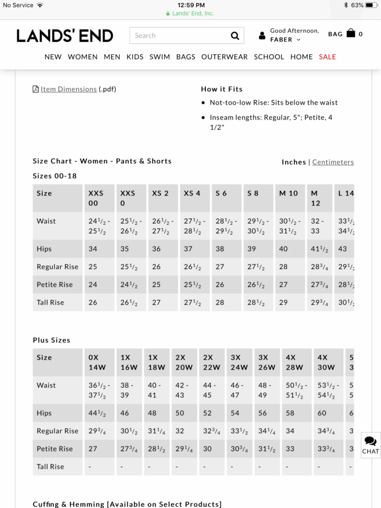 Lands End Women 39 s Size Chart