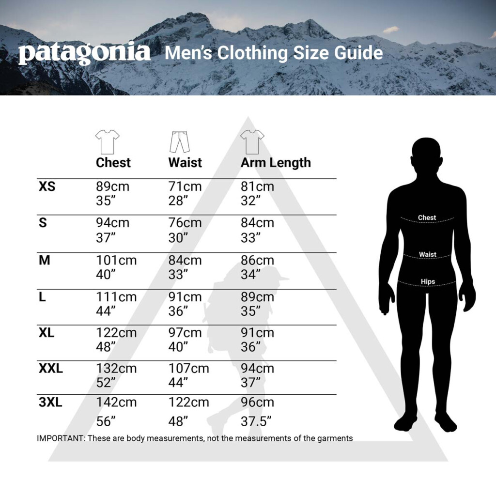 Patagonia Clothing Sizing Chart Complete Outdoors NZ