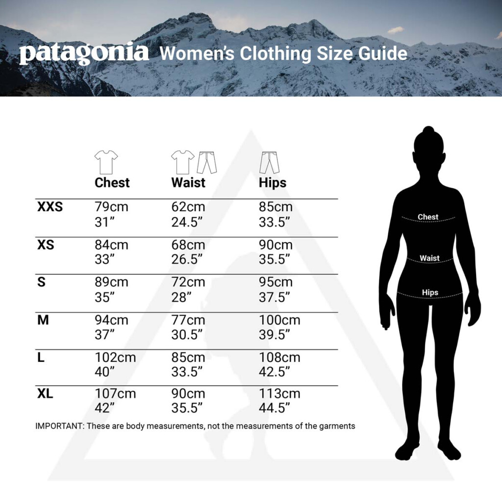 Patagonia Clothing Sizing Chart Complete Outdoors NZ