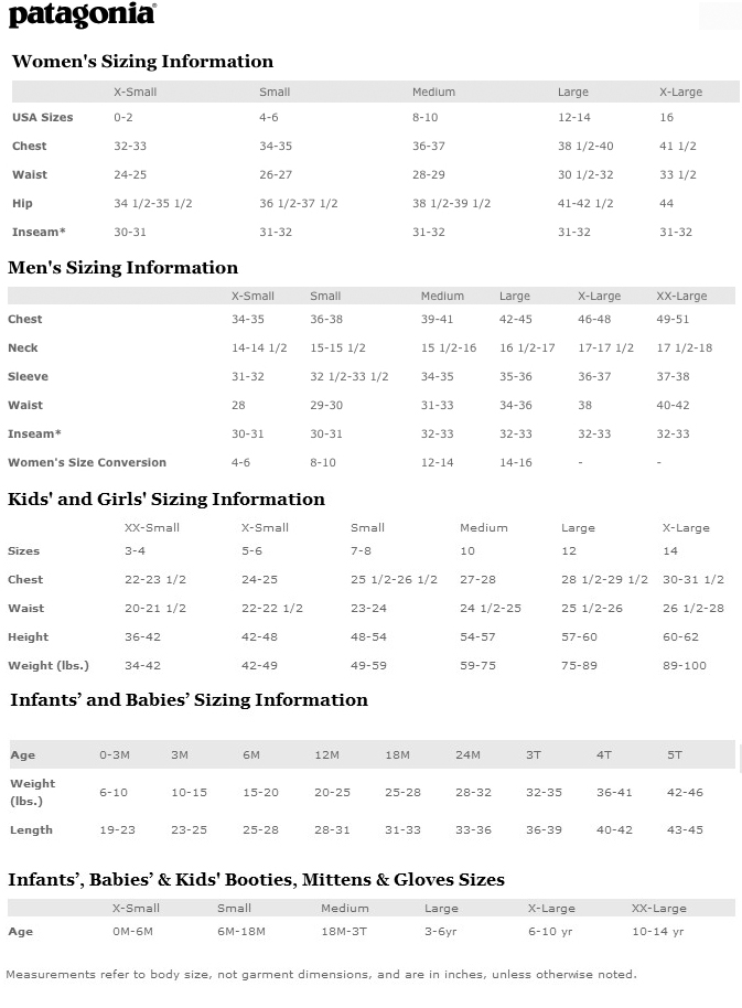 Patagonia Jacket Size Chart Amulette