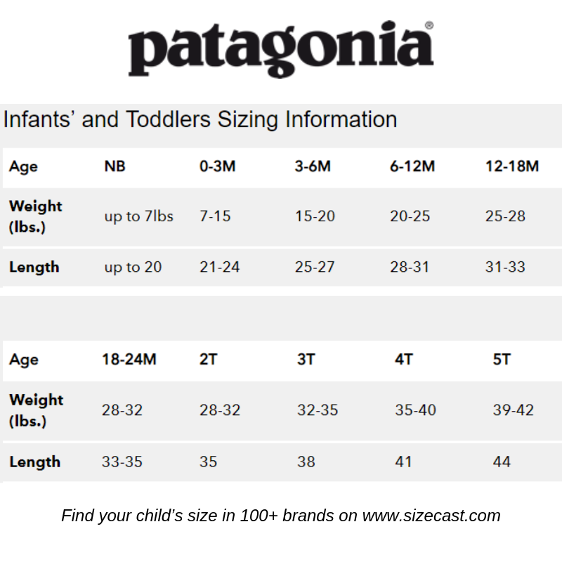 Patagonia Women Size Chart Printable Templates Free