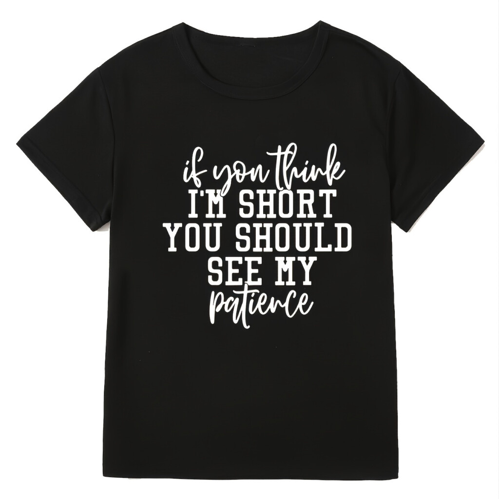Plus Size Slogan Letter Graphic Crew Neck Cotton T shirt Women 39 s Short 