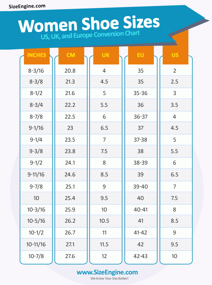 Printable Women 39 s Shoe Size Chart