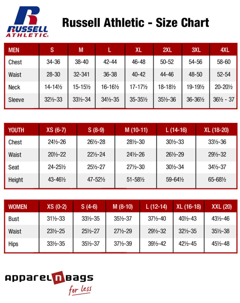 Russell Athletic Size Chart ApparelGator