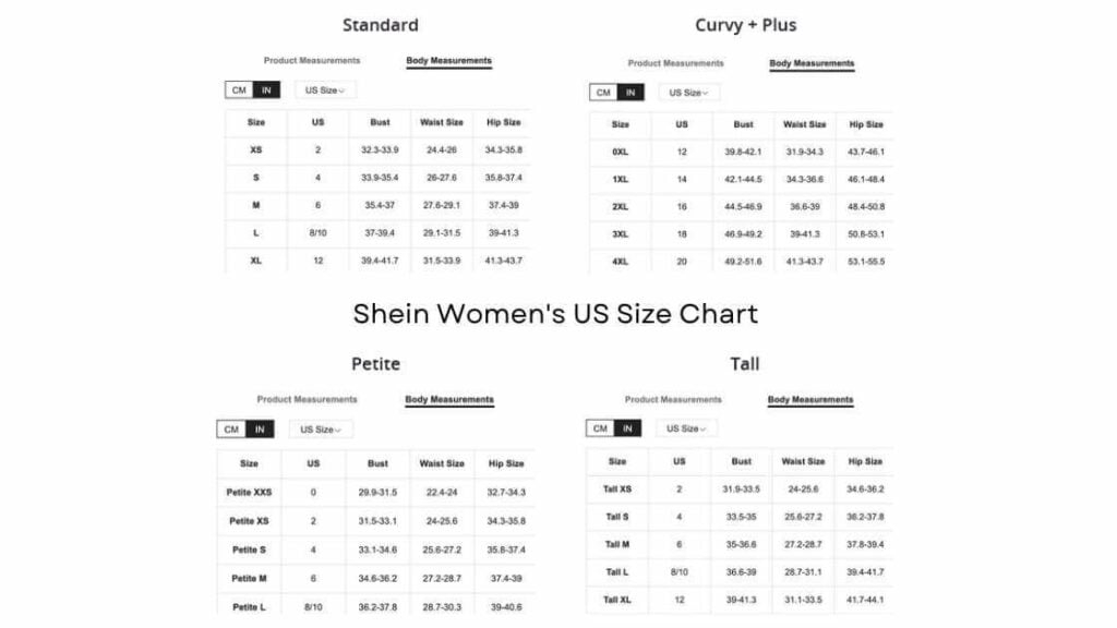 Shein Size Guide Size Chart Cuff Measurement Shein Size Converter 