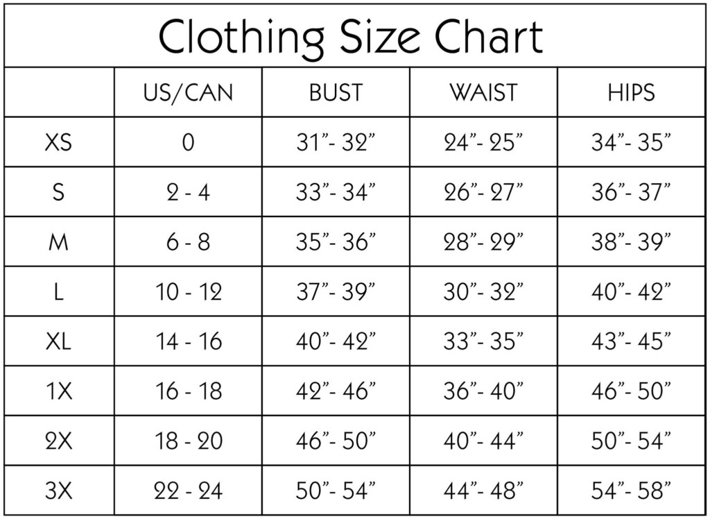 Size Chart Tagged quot quot Modest 31 Apparel