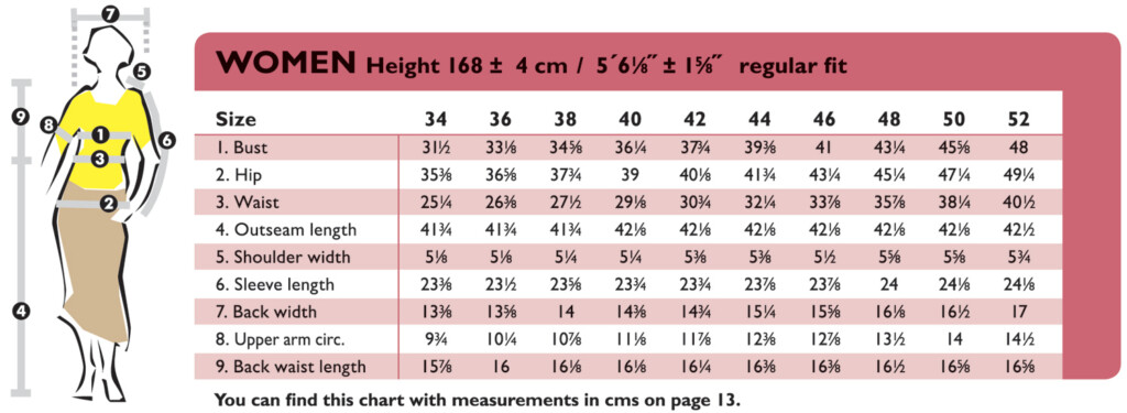 The OTTOBRE Design Blog Women 39 s Size Chart In Inches