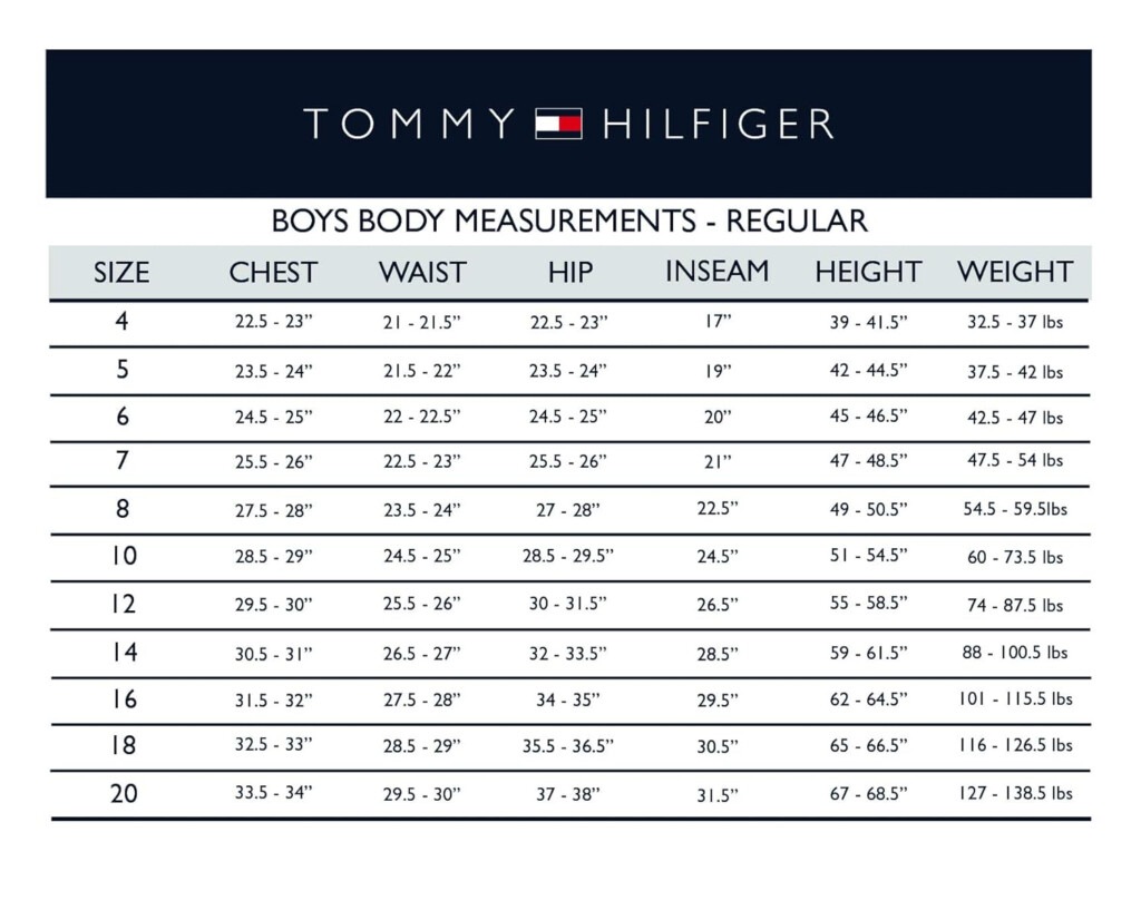 Tommy Hilfiger Size Chart Kids