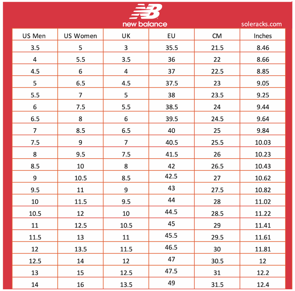Uklju eni Obi no Blag New Balance Size Chart Golf Sluh O te en Posjednik