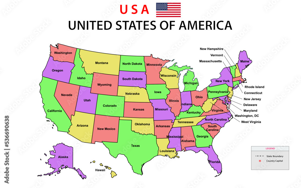 Vecteur Stock USA Map Political Map Of The United States Of America 