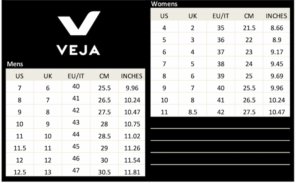 Veja Shoes Size Chart Guide Soleracks