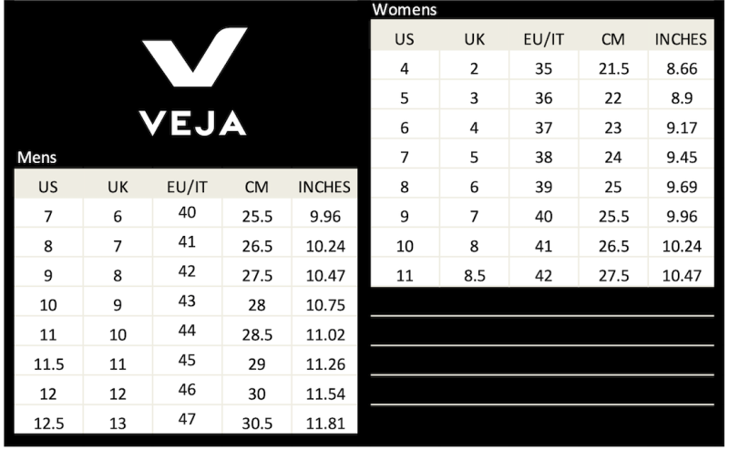 Veja Shoes Size Chart Guide Soleracks