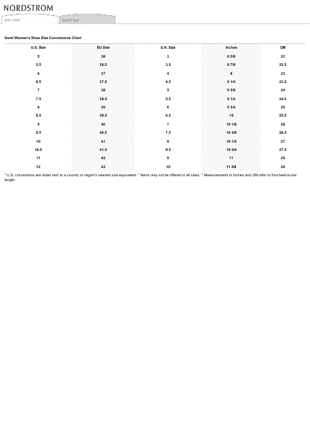 Women 39 s Shoe Size Conversions Chart Sorel Download Printable PDF 