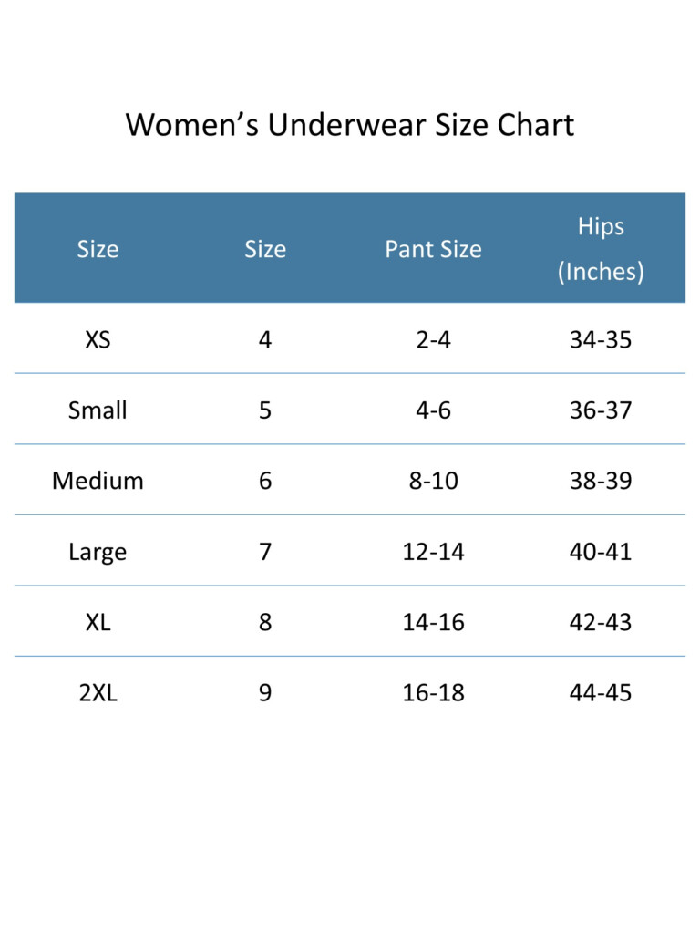 Women Underwear Size Chart